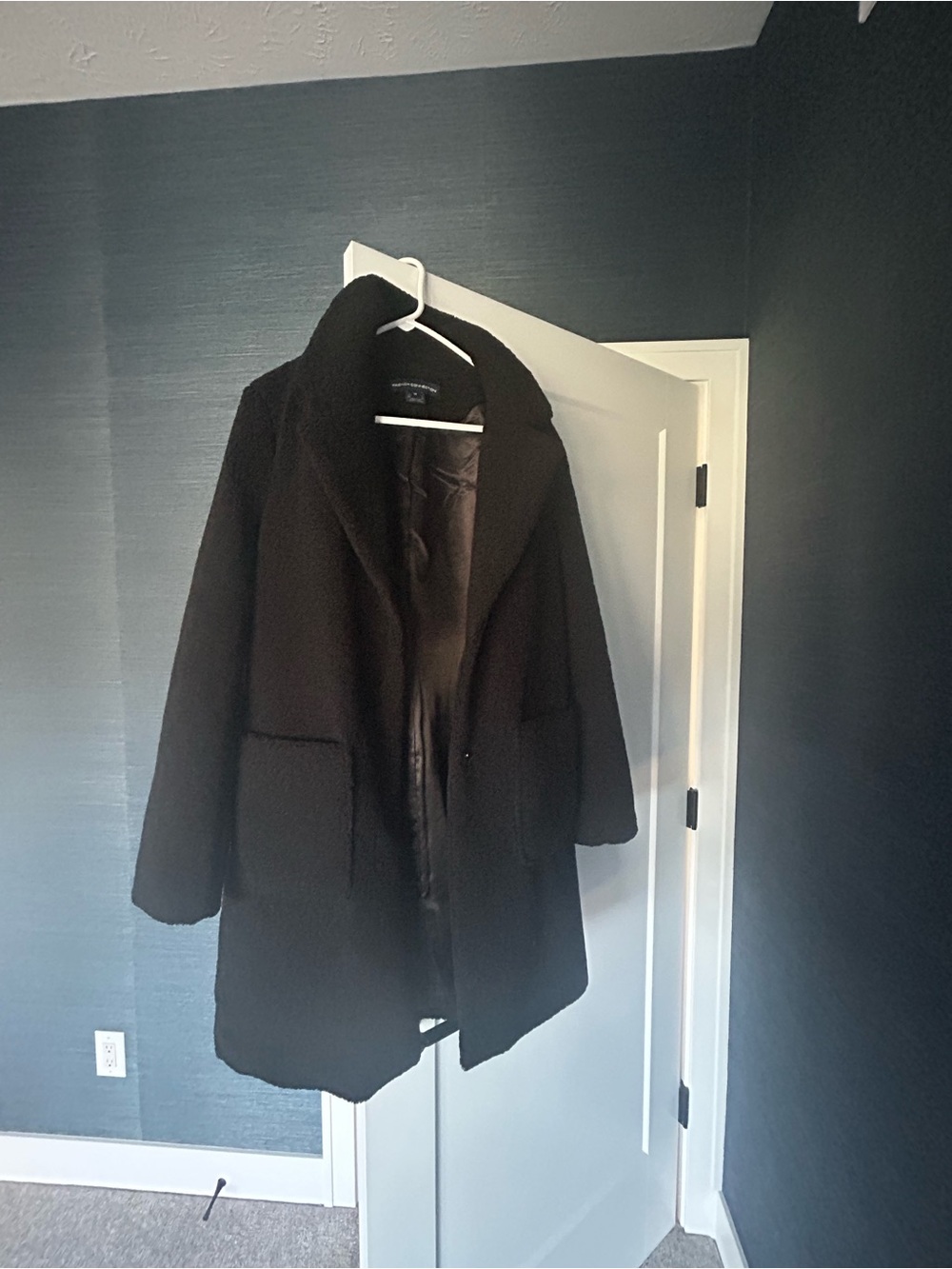 French Connection Black Teddy Faux-Shearling Coat- never worn!